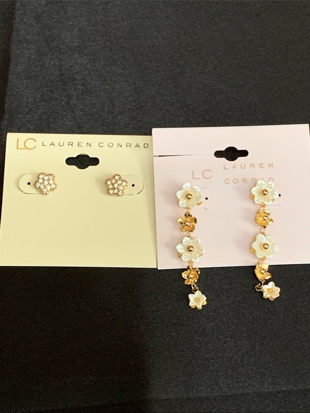 NWT LC Lauren Conrad 2 pair set of gold tone earrings